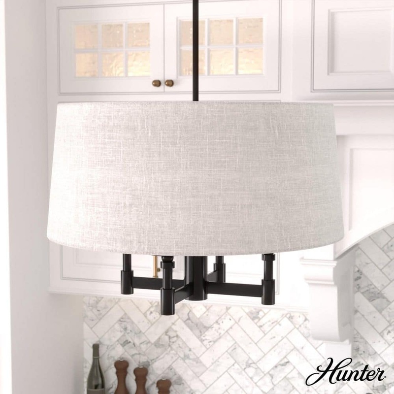 Hunter Briargrove 4-Light Matte Black Shaded Chandelier with Fabric Shade