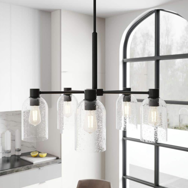 Hunter Lochemeade 5 Light Noble Bronze Chandelier with Seeded Glass Shades Kitchen Light