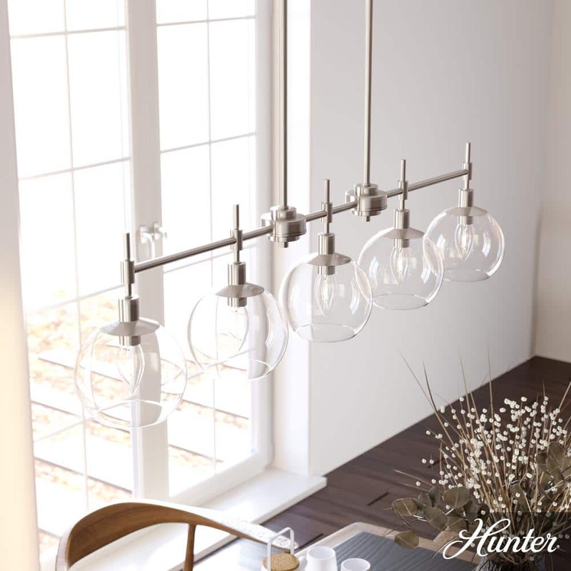 Hunter Xidane 5-Light Brushed Nickel Billiard Chandelier With Clear Glass Shades