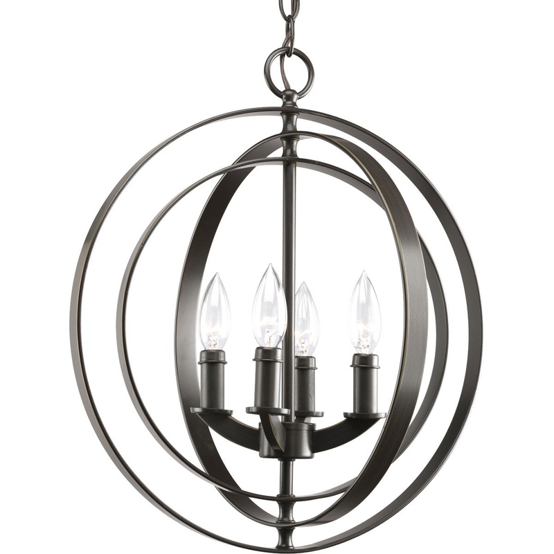 Progress Lighting Equinox 4-Light Antique Bronze Transitional Globe Medium Hanging Pendant Light