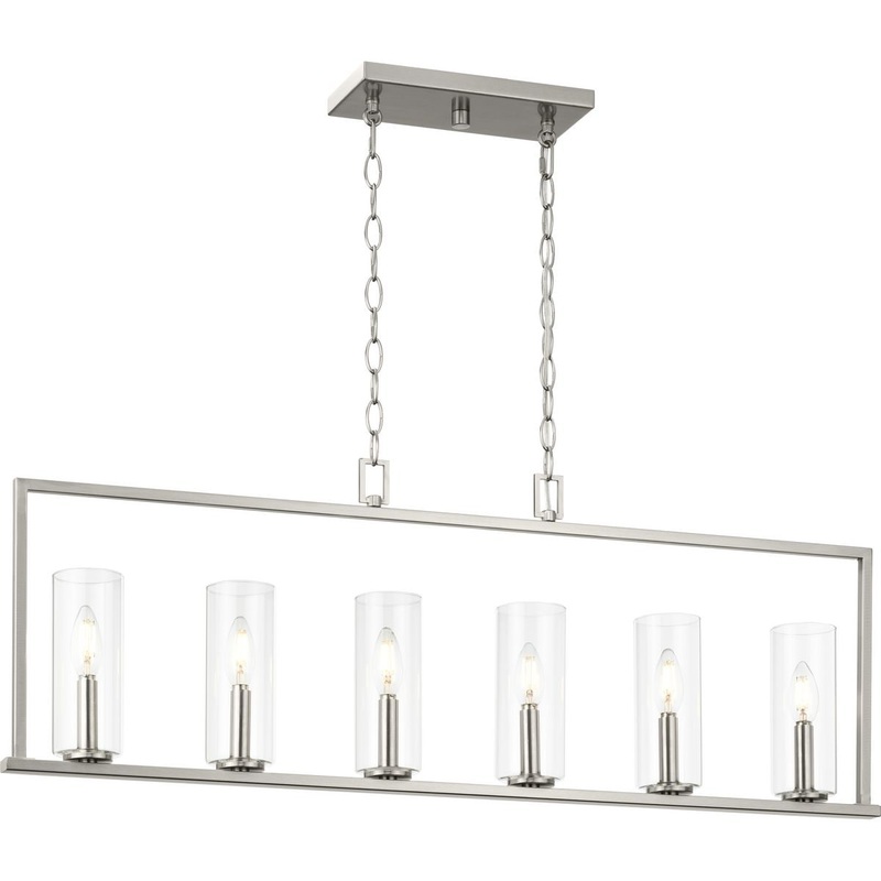 Progress Lighting Glennaire 6-Light Brushed Nickel Modern/Contemporary Clear Glass Linear Large Hanging Kitchen Island Light