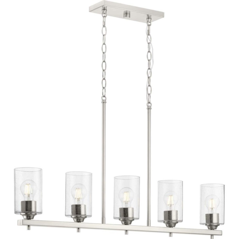 Progress Lighting Morehouse 5-Light Brushed Nickel Modern/Contemporary Seeded Glass Linear Large Hanging Kitchen Island Light