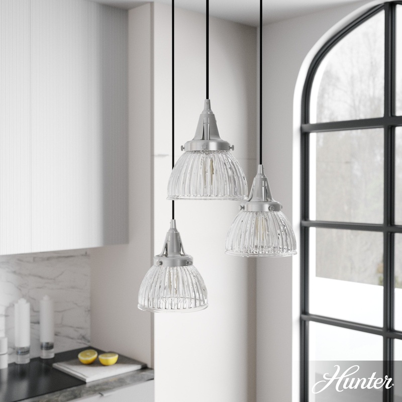 Hunter Cypress Grove 3-Light Brushed Nickel Transitional Clear Glass Tiered LED Mini Hanging
