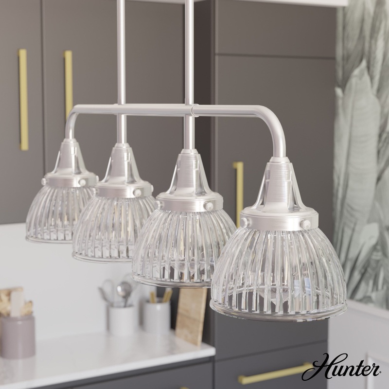 Hunter Cypress Grove 4-Light Brushed Nickel Transitional Led Crystal Chandelier