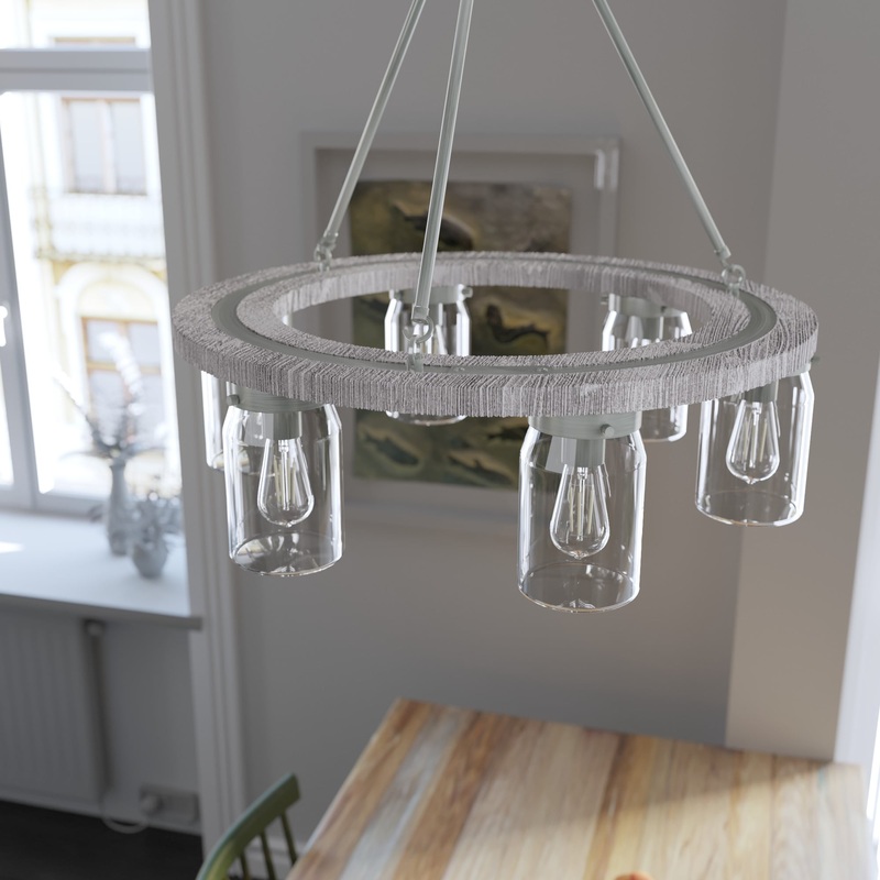 Hunter Devon Park 6-Light Brushed Nickel Farmhouse Led Chandelier