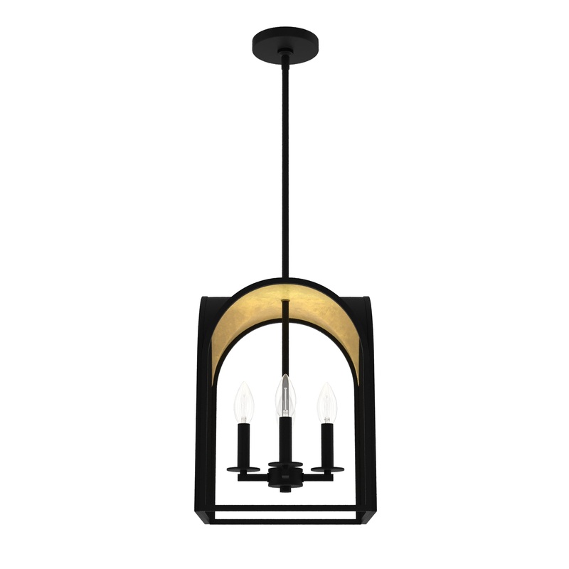 Hunter Dukestown 4-Light Natural Iron with Gold Leaf Transitional Lantern LED Medium Hanging Pendant Light