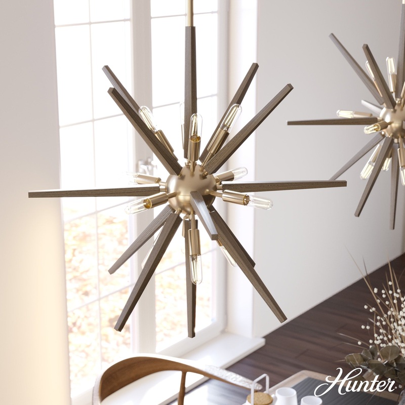 Hunter Jupiter Star 12-Light Alturas Gold Mid-century Sputnik LED Large Hanging Kitchen Island Light