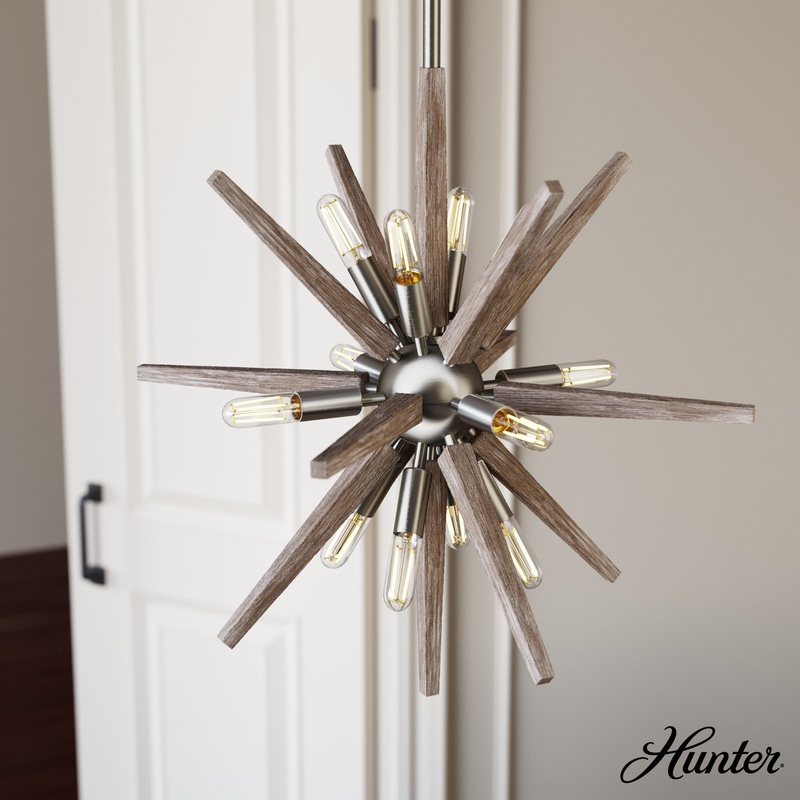 Hunter Jupiter Star 12-Light Brushed Nickel Mid-century Sputnik LED Medium Hanging Kitchen Island Light