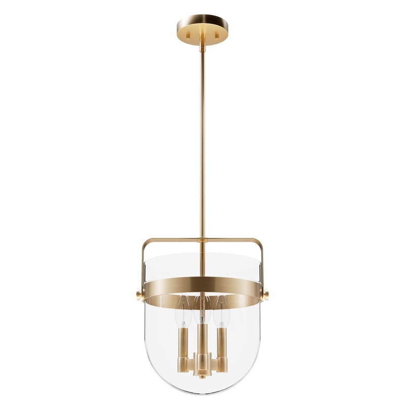 Hunter Karloff 3-Light Alturas Gold Transitional Clear Glass Bell LED Medium Hanging Pendant Light