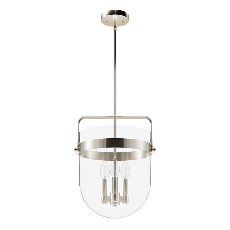 Hunter Karloff 3-Light Brushed Nickel Transitional Clear Glass Bell LED Medium Hanging Kitchen Island Light