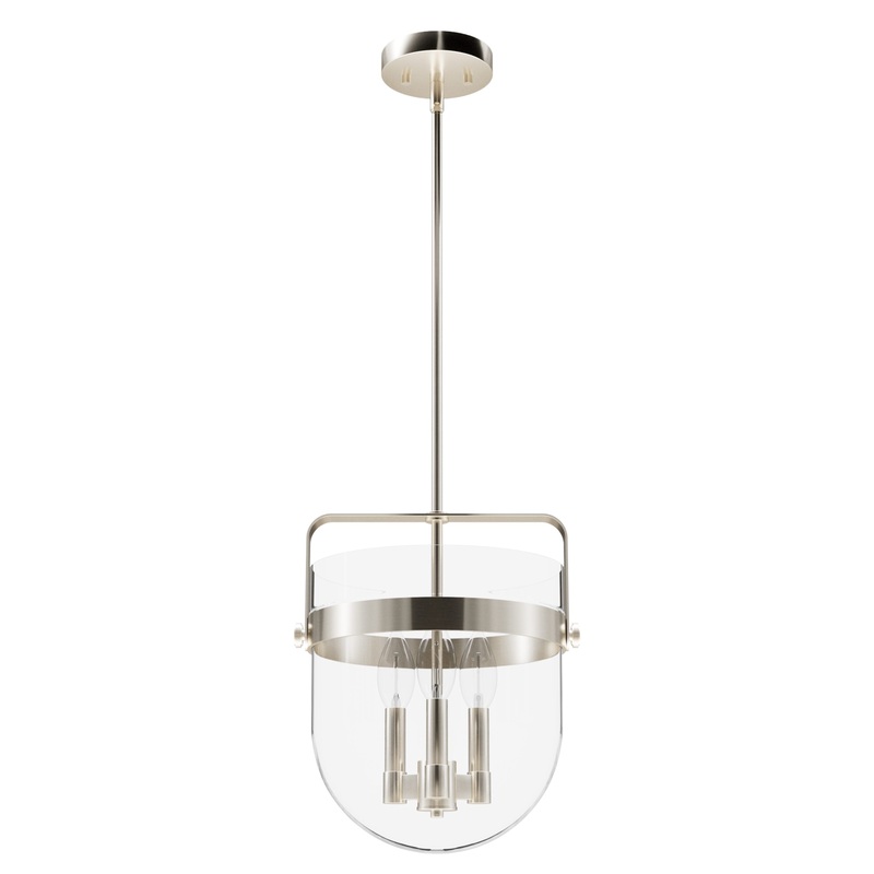 Hunter Karloff 3-Light Brushed Nickel Transitional Clear Glass Bell LED Medium Hanging Pendant Light