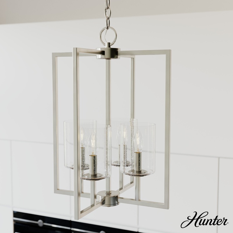 Hunter Kerrison 4-Light Brushed Nickel Modern/Contemporary Seeded Glass Square LED Medium Hanging Kitchen Island Light