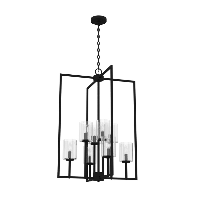 Hunter Kerrison 8-Light Natural Iron Traditional Seeded Glass Square LED Large Hanging Pendant Light