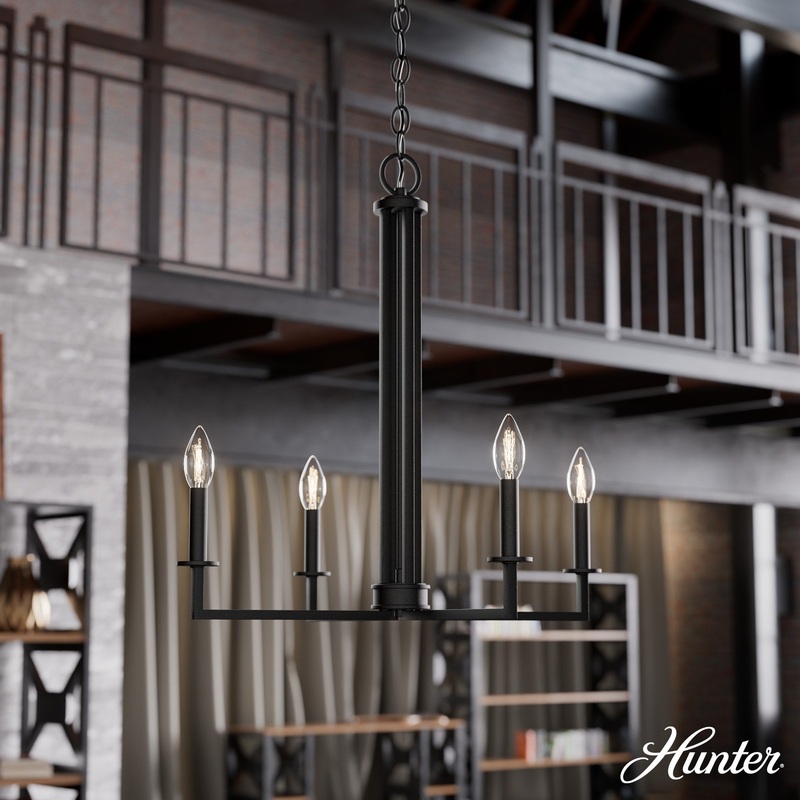 Hunter Bearden 4-Light Satin Black Transitional Led Bare Bulb Chandelier