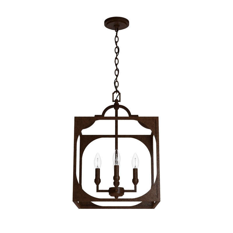 Hunter Highland Hill 4-Light Textured Rust Traditional Lantern LED Medium Hanging Pendant Light