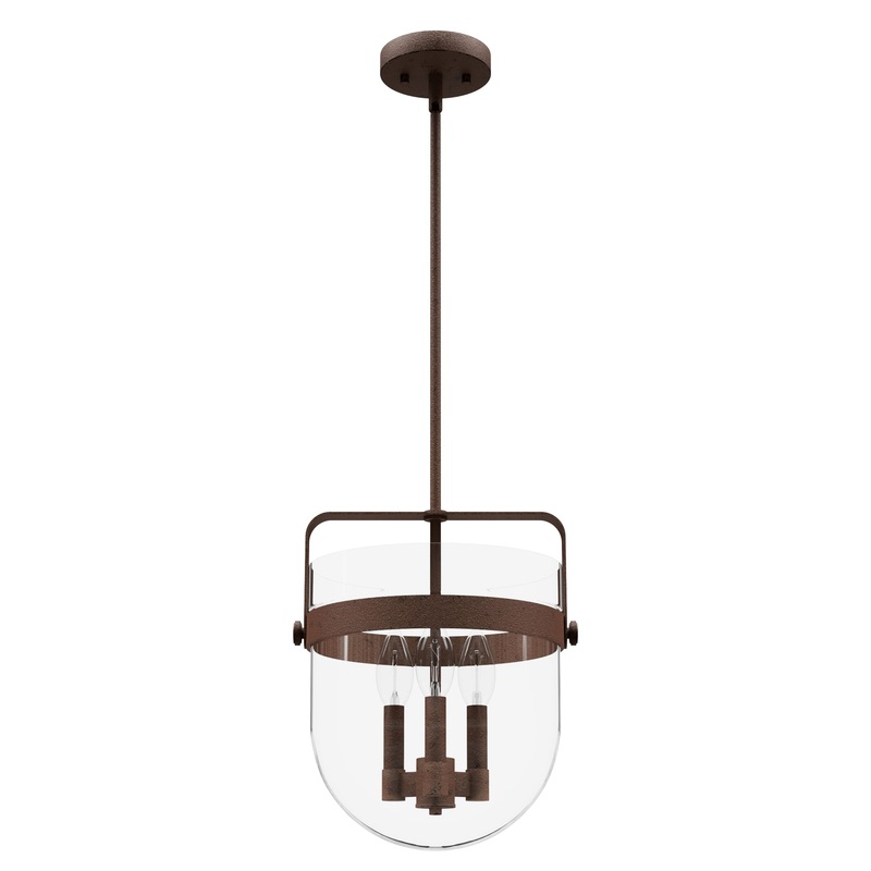 Hunter Karloff 3-Light Textured Rust Transitional Clear Glass Bell LED Medium Hanging Kitchen Island Light