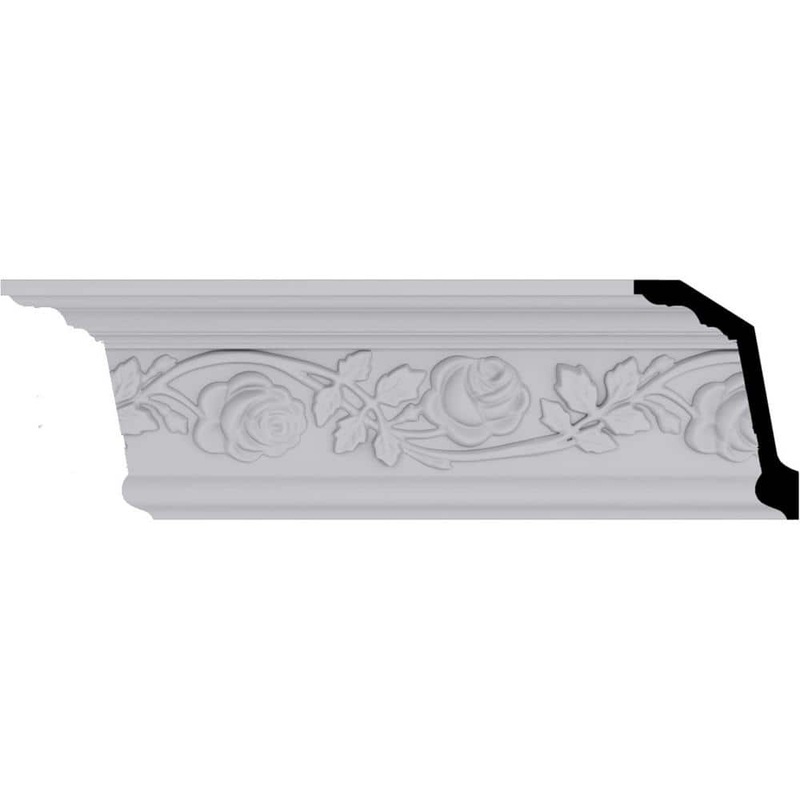 Ekena Millwork 3-3/4 in. x 5-1/2 in. x 94-1/2 in. Polyurethane Rose Crown Moulding