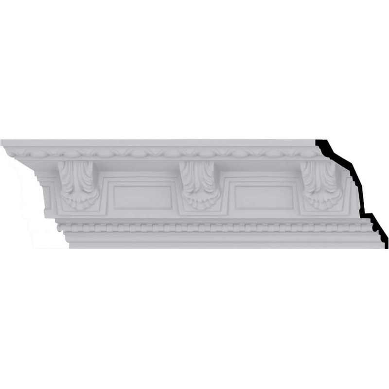 Ekena Millwork 5-1/4 in. x 5-1/4 in. x 94-1/2 in. Polyurethane Attica Acanthus Leaf Crown Moulding
