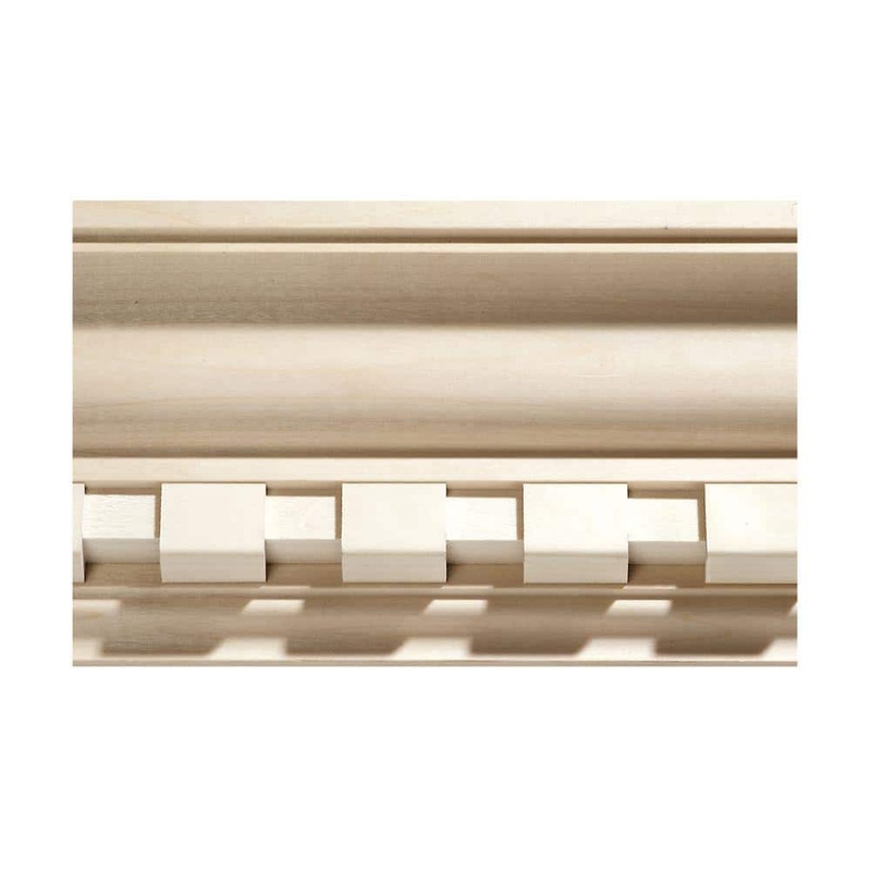 Ornamental Mouldings 1707-8FTWHW .843 in. D X 4.5 in. W X 96 in. L Unfinished White Hardwood Dentil Crown Moulding