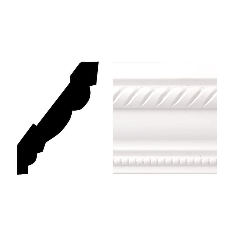 Royal Mouldings 6611 11/16 in. x  3.625 in. x  96 in. Finished White PVC Rope Crown Moulding (1-Piece  8 Total Linear Feet)