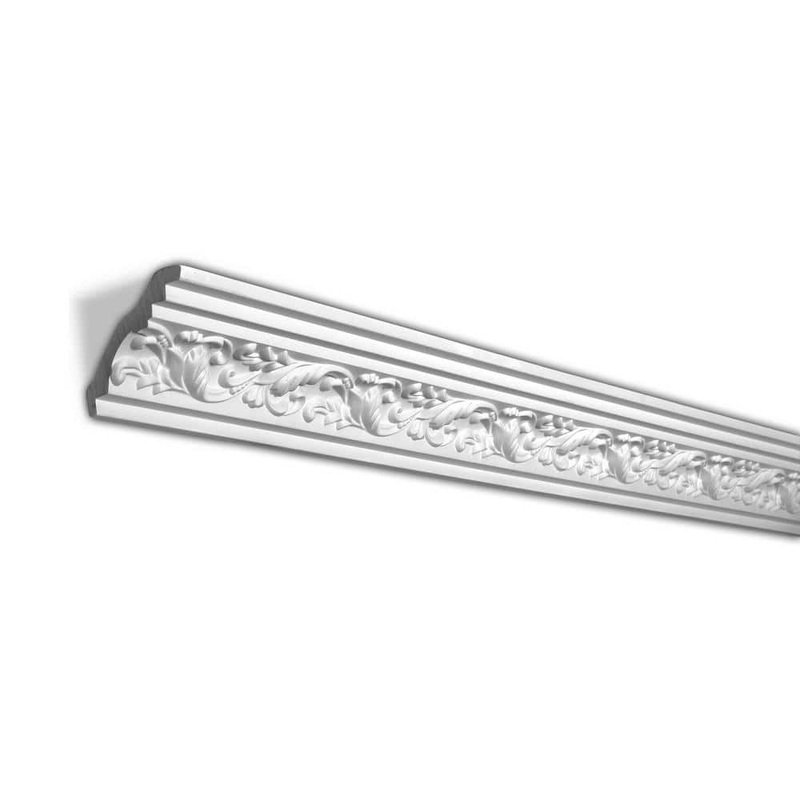 American Pro Decor 2-7/8 in. x 2-7/8 in. x 94-1/2 in. Decorative Leaves Polyurethane Crown Moulding Pro Pack 47 LF (6-Pack)