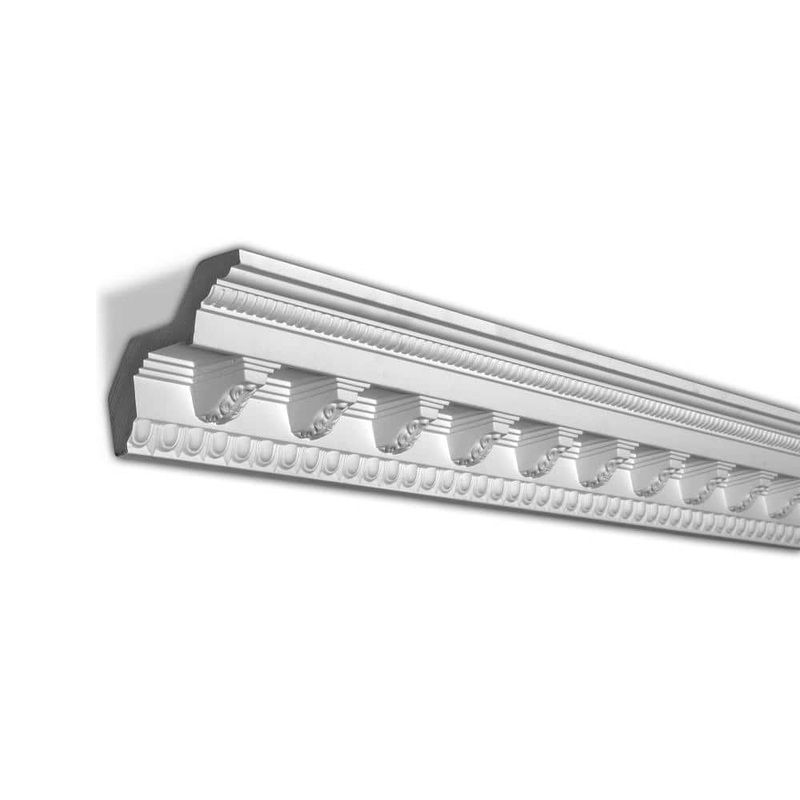 American Pro Decor 3-15/16 in. x 3-5/8 in. x 94-1/2 in. Egg and Dart with Acanthus Corbel Polyurethane Crown Moulding 15-1/2 LF (2-Pack)