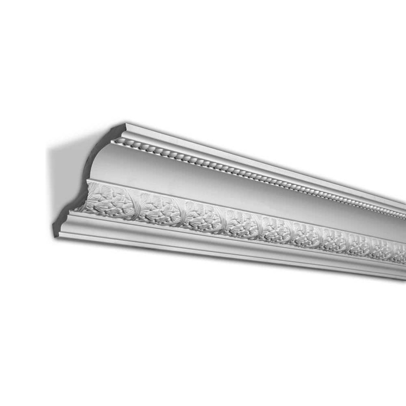 American Pro Decor 3-7/8 in. x 4-5/8 in. x 96 in. Laurel Leaves and Ribbon Polyurethane Crown Moulding Pro Pack 40 LF (5-Pack)
