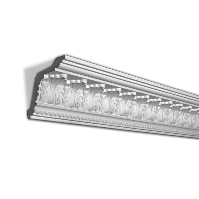 American Pro Decor 5 in. x 4-3/8 in. x 96 in. Acanthus and Dots Polyurethane Crown Moulding Pro Pack 16 LF (2-Pack)