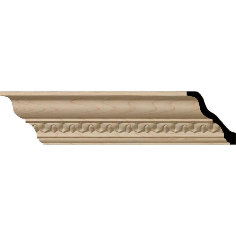 Ekena Millwork 3-1/2 in. x 94-1/2 in. x 3-5/8 in. Unfinished Wood Maple Lanarkshire Carved Crown Moulding