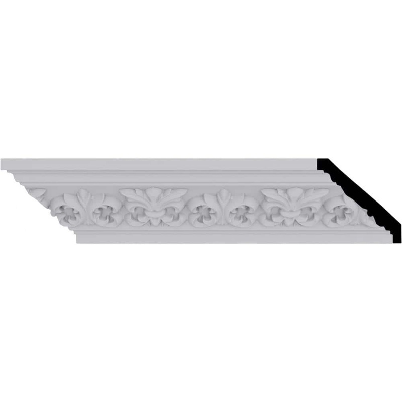 Ekena Millwork 3-1/4 in. x 3-1/4 in. x 94-1/2 in. Polyurethane Fleur De Lis Crown Moulding