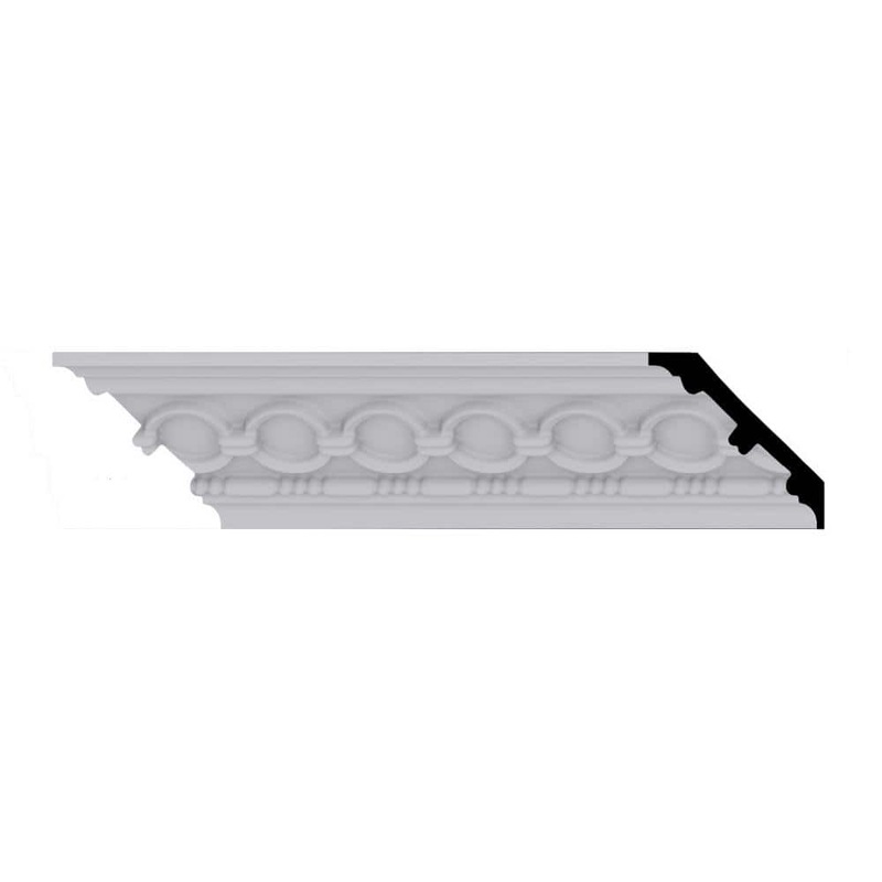 Ekena Millwork 3-1/8 in. x 3-1/8 in. x 94-1/2 in. Polyurethane Foster Coin and Bead Crown Moulding