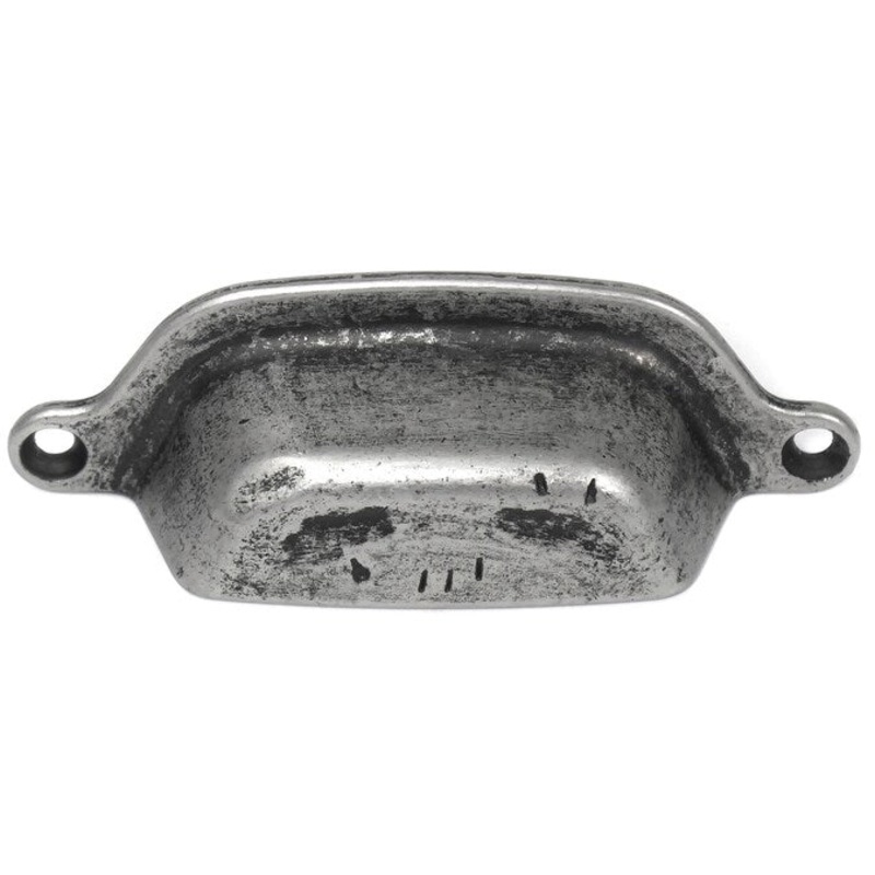 Laurey Riverstone 3-in (76mm) Center to Center Distressed Pewter Rectangular Cup Drawer Pull