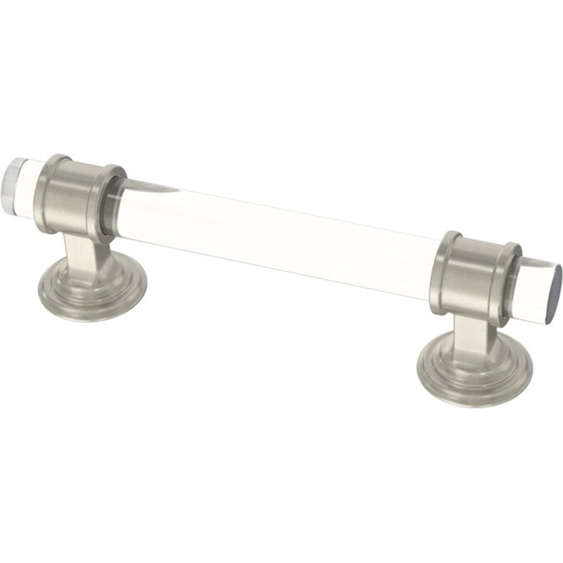 Brainerd (96mm) Center to Center Satin Nickel and Clear Cylindrical Bar Drawer Pull