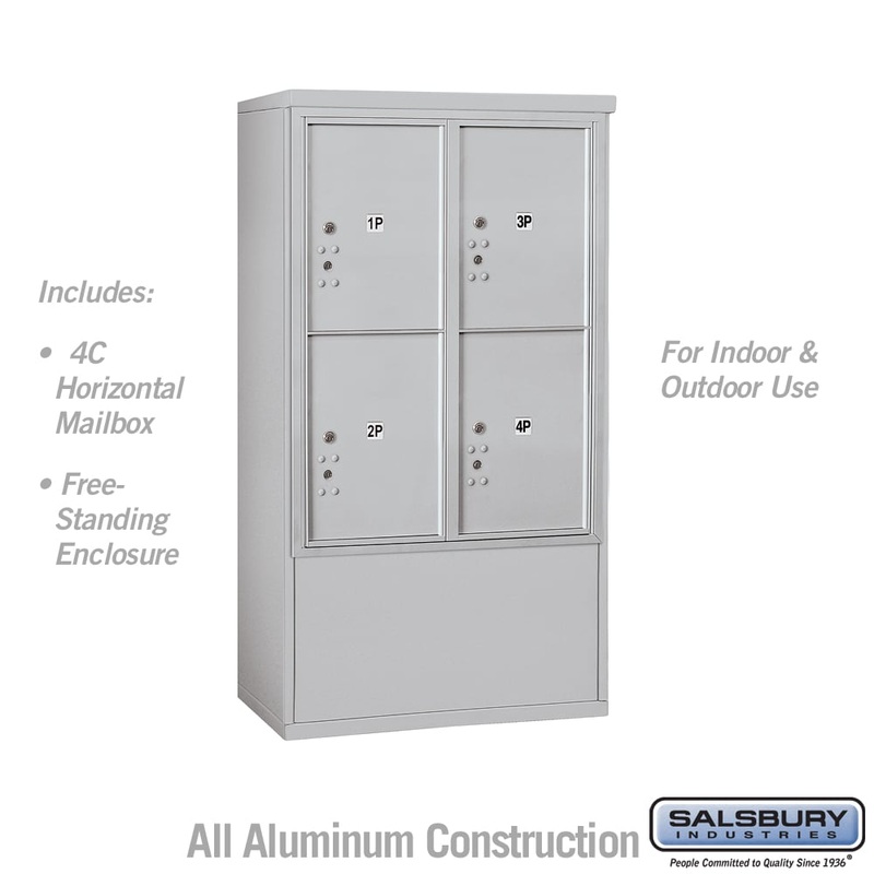 10 Door High Free-Standing Parcel Locker with 4 Parcel Lockers in Aluminum with USPS Access