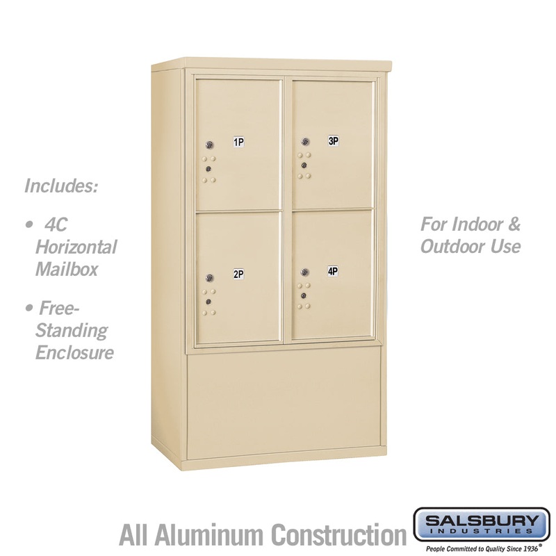10 Door High Free-Standing 4C Horizontal Parcel Locker with 4 Parcel Lockers in Sandstone with USPS Access