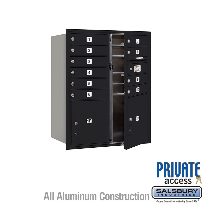 10 Door High Recessed Mounted 4C Horizontal Mailbox with Parcel Lockers – Black – Private Access