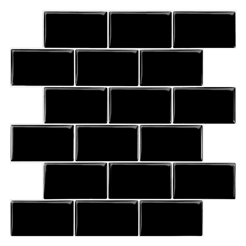 3D Peel & Stick Black Metro Gloss Mosaic