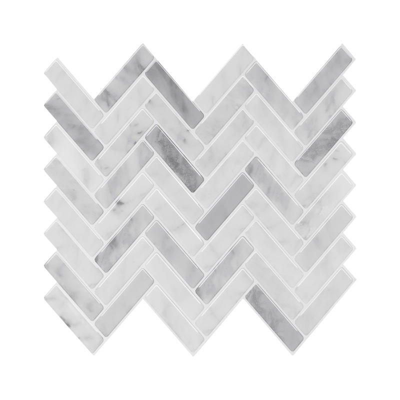 3D Peel & Stick Carrara White Gloss Herringbone Mosaic